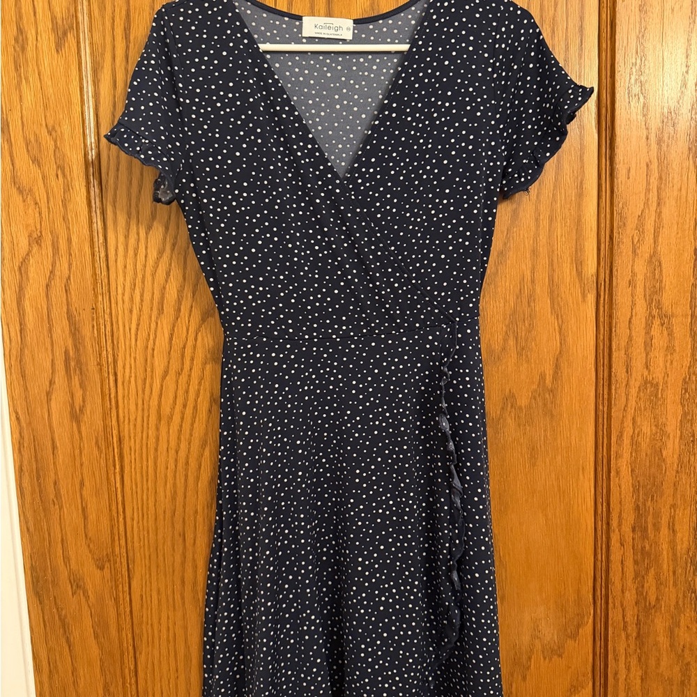 Kaileigh Navy and White Dotted Midi Dress